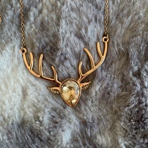 Gold Color Deer Antler Necklace with Gemstones